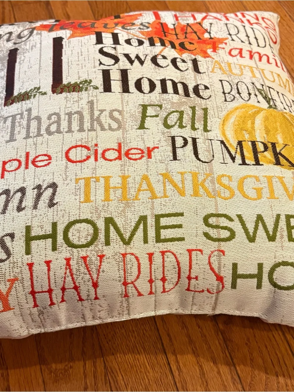 Autumn Word-Print Decorative Throw Pillow - Orange/Yellow/Green